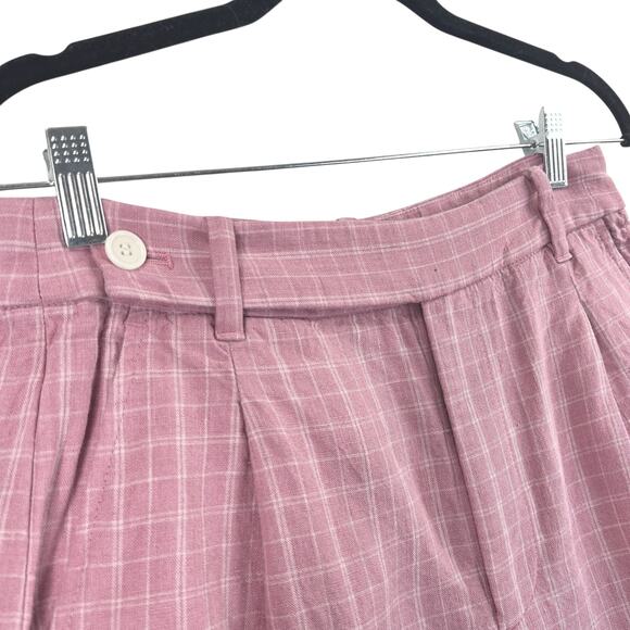 Madewell Harlow Linen Check Shorts Cafe Pink White 4 High Rise Cuff Hem - Picture 5 of 9